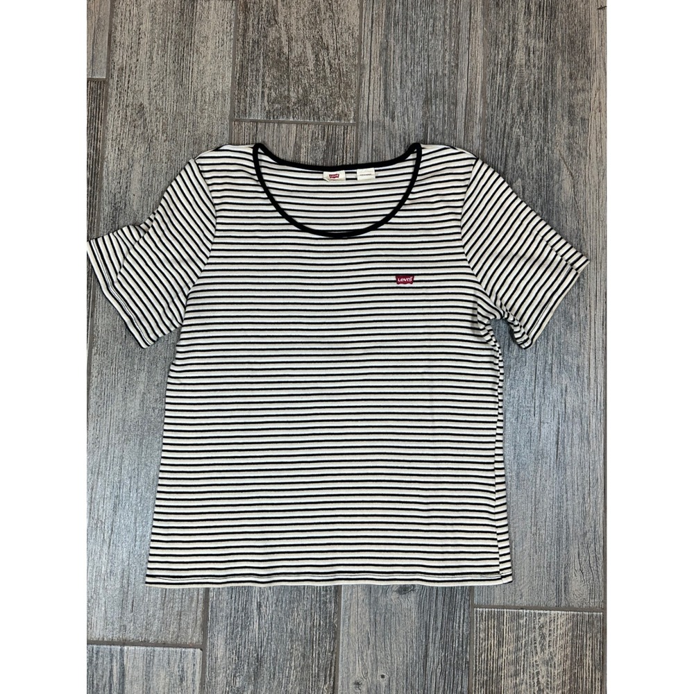 Levi's Womens Striped T Shirt Black Cream Casual Top Size 2X